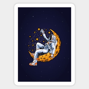 An astronaut sitting on the moon and catch stars Sticker